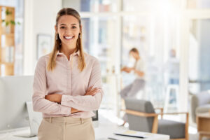 happy woman smiling in office